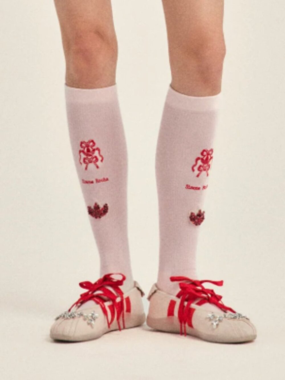 NWT Simone Rocha X Adidas Pink Knee High Socks With Red Embellishments